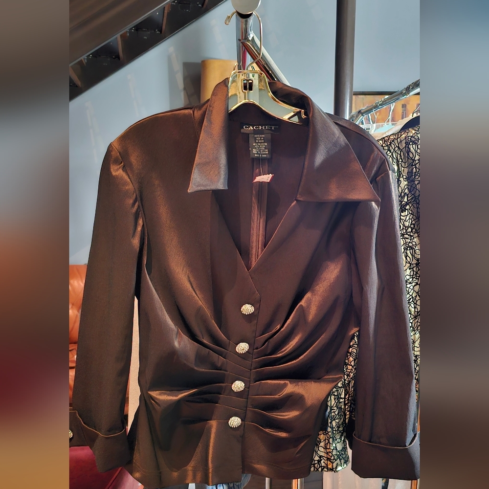 Brown Blouse by Cachet Size 14